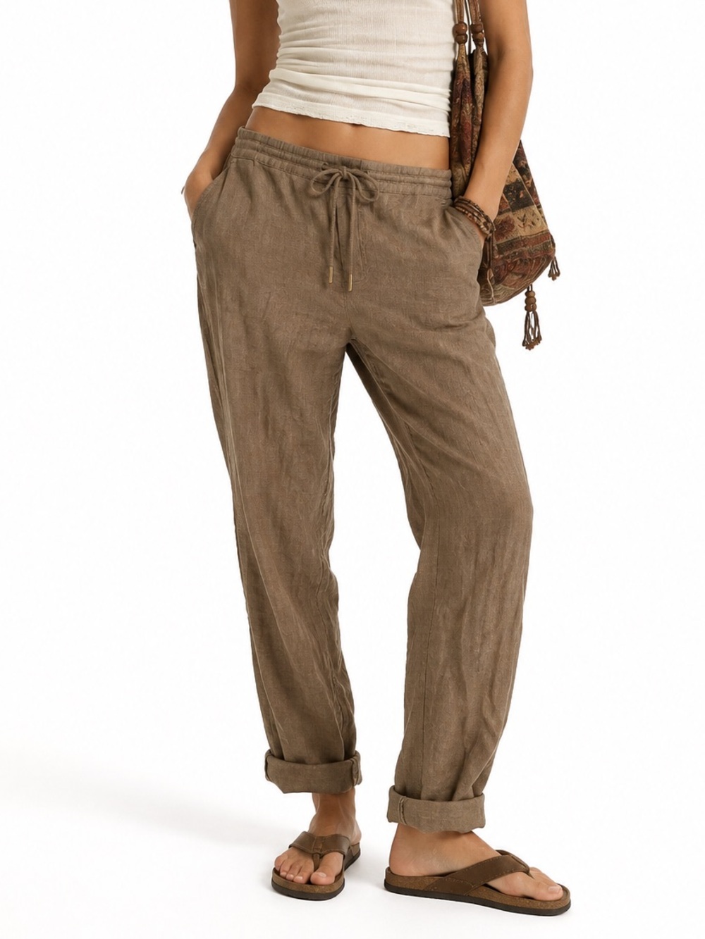 Michael Stars 100% Linen Cuffed Olive Pants